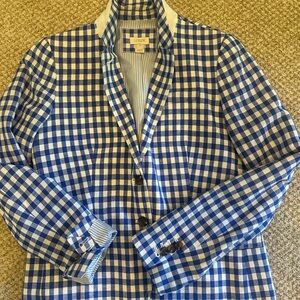 J Crew schoolboy gingham blue blazer size 8 linen blend